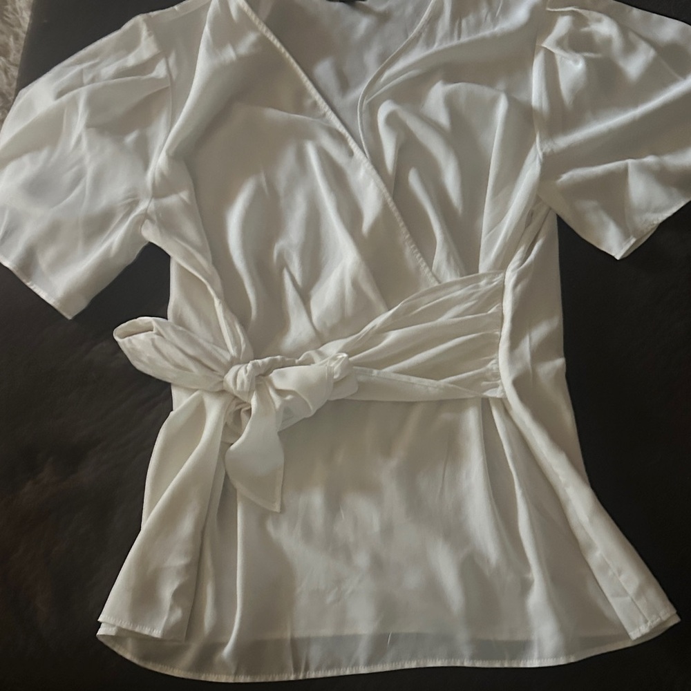 Ann Taylor Cream Wrap Blouse